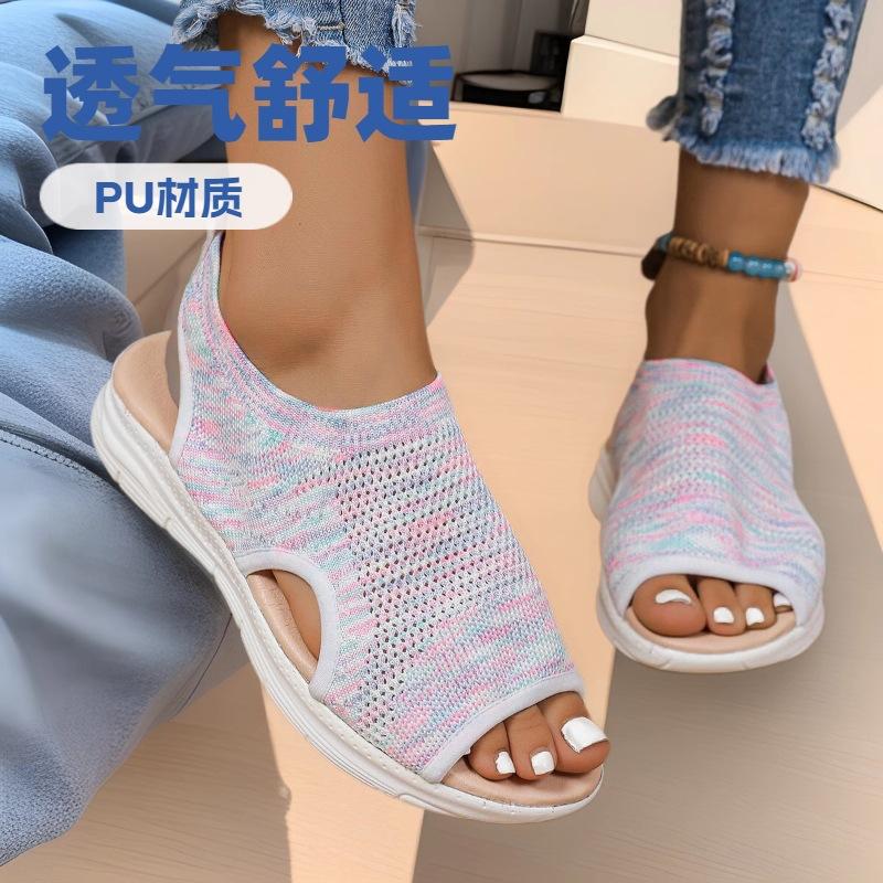 Új női szandálok 2025 nyár új nagyméretű légszövött vastag talpú lábfejfedő halcsőrű alkalmi légáteresztő szandálok nőknek
