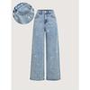 Neue Damen Plus Size Jeans mit Perlen, geradem Bein, Stretch