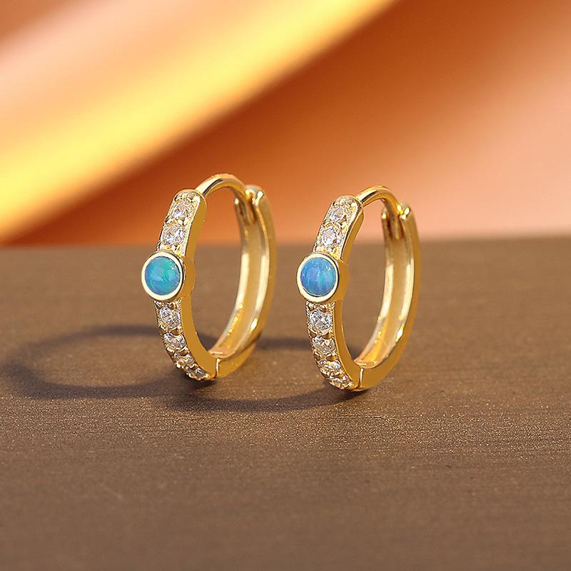 

Personalized Earrings, Women S Light Luxury, High-End Single-Row Diamond Blue Opal Earrings, Niche Earrings золотой