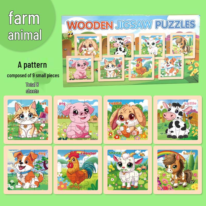 Animal Forest Cartoon Wooden Jigsaw Puzzle, 9-Piece, for Ages 3-6: Early Education Toy