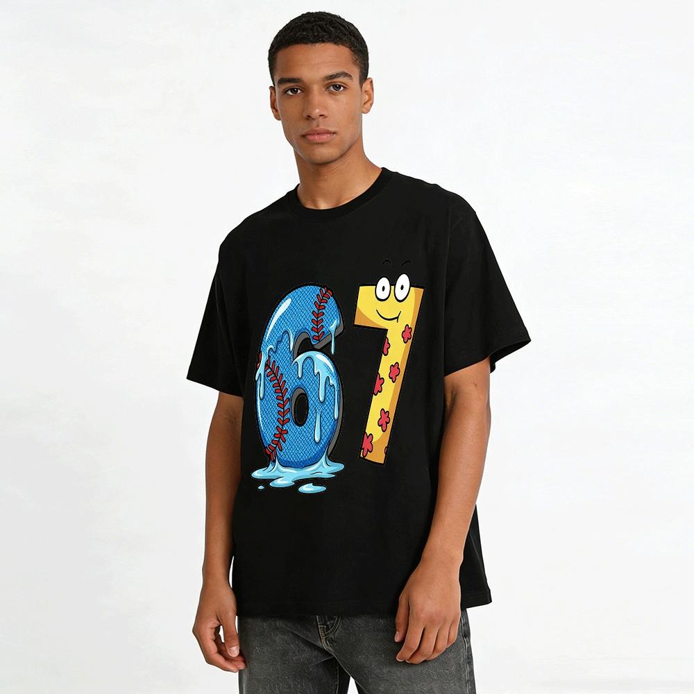 Cartoon Number 67 Print Casual Kids' Top Pure cotton T-shirt