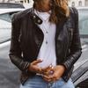 Cappotti Eleganti da Donna con Collo Alto in Ecopelle Streetwear Giacca Splicing con Zip Tasche Slim