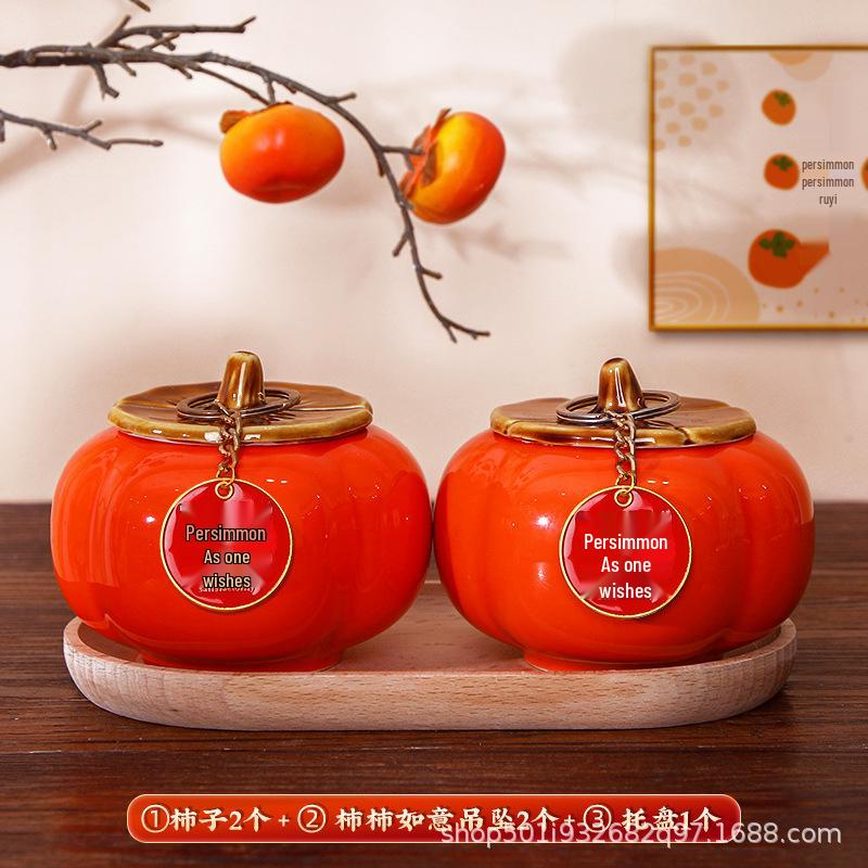 Ruyi Persimmon Ceramic Tea Can: Sealed Canister for Tea, Home Decor & Wedding Souvenir