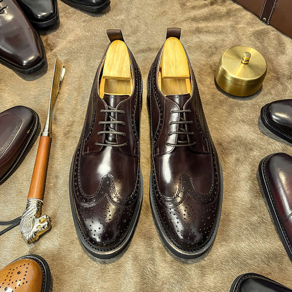 

[Haute couture version cowhide inner lining] 2022 autumn and winter new men s Brock business casual leather shoes men 44 темно-коричневого