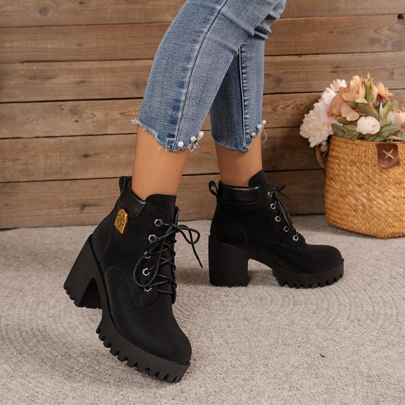 Women Big Yellow Boots 2025 New Spring Winter Pumps High Quality Lace-up European Ladies Shoes PU High Heels Fast Delivery Work