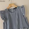 ZANZEA Women Plaid Print Casual Round Neck Sleeveless Tank Tops