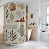 Südwestlicher Minimalistischer Boho Stoff Duschvorhang. Ein erdiger, primitiver Stil, von der Wüste inspirierte Flora und Stammesmotive.
