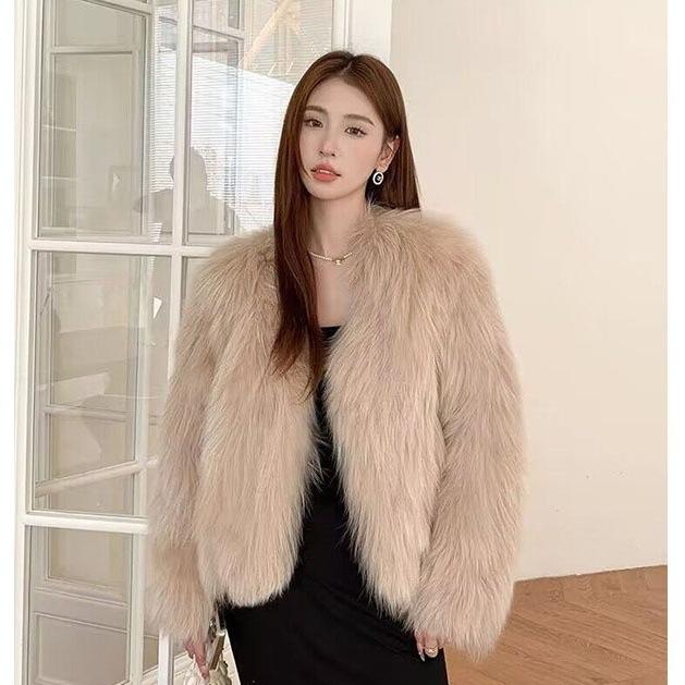 

Зимняя новая короткая шуба из искусственного лисьего меха, женская, легкая, с простым воротником, модная, с хлопковым утеплителем S