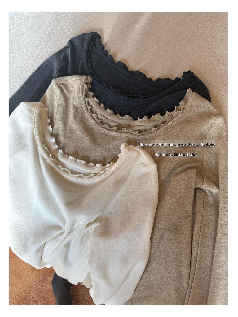 Superniniyy White Tea High-Quality Thickened Lace Collar Base Layer Top
