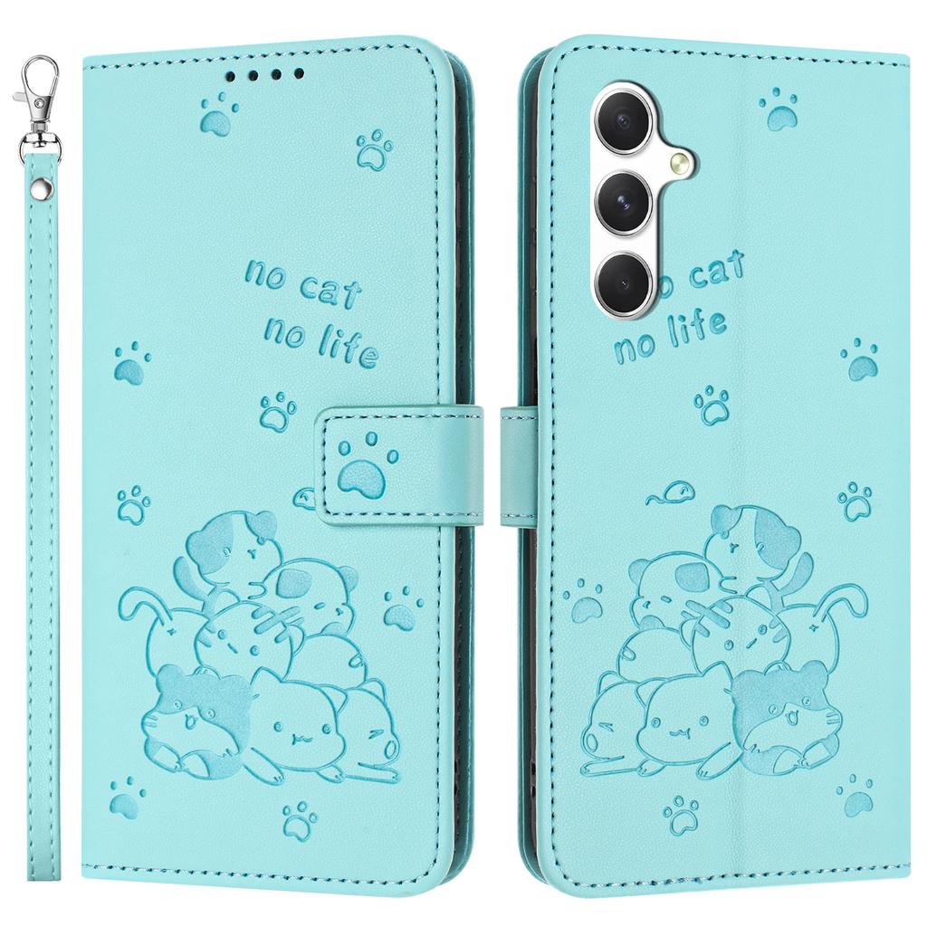 For Samsung Galaxy A55 5G Case with Strap Cats Imprint Leather Wallet Phone Cover