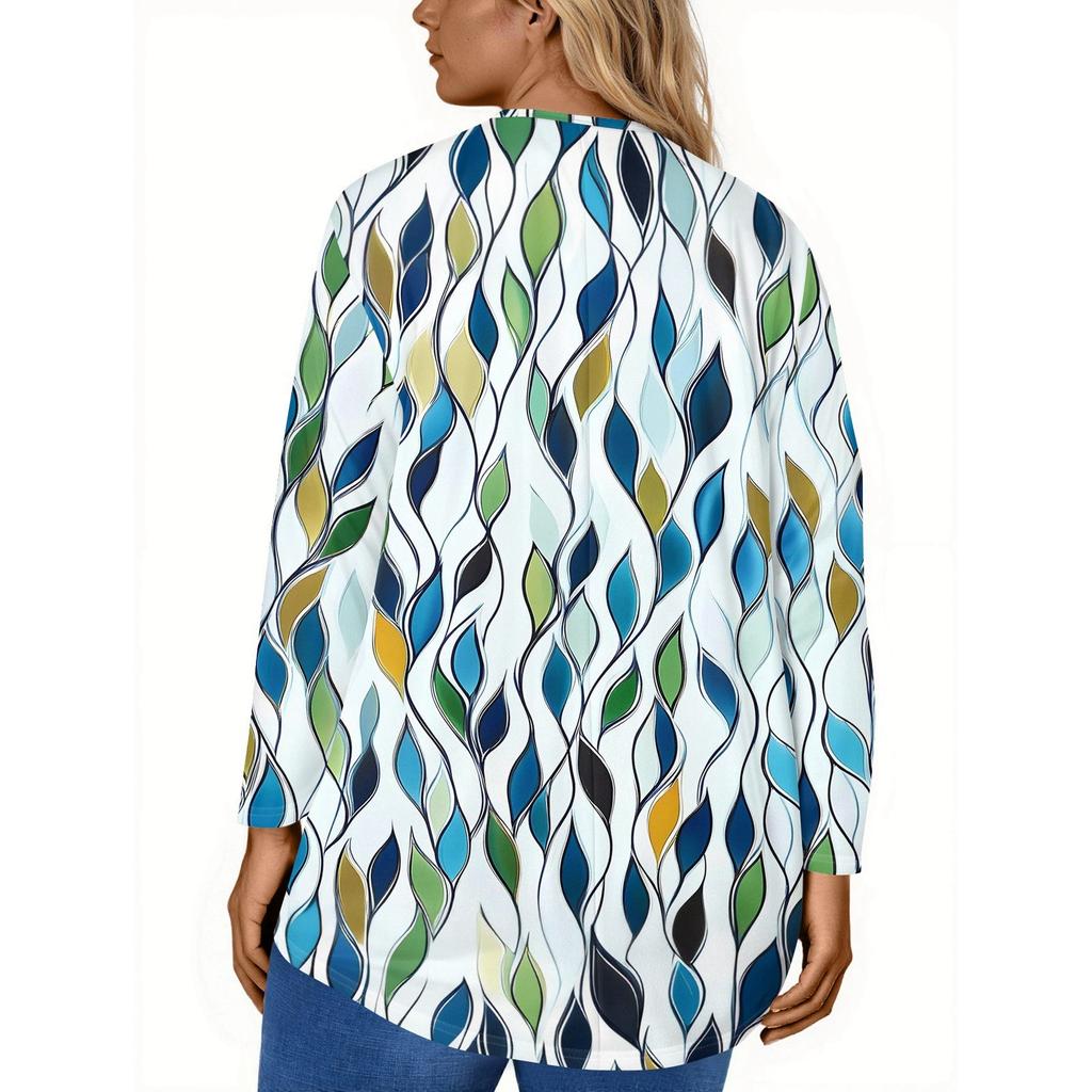 Women's Fashion Large Size Round Neck Long Sleeve Casual Print Loose Pullover Top