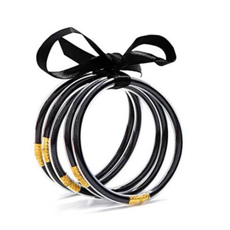 Women's Multi-Layer Silicone Rainbow Glitter Bracelet Set with Bow