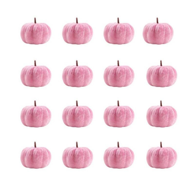 12pcs/set Velvet Plush Pumpkin Set Pink Simulated Decor for Halloween Christmas Velour Decorative Models Decorative Supplies
