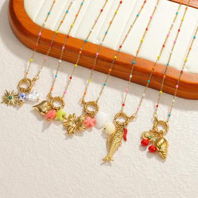 Esclusiva Collana in Oro 18k con Olio Colorato a Goccia - Ciondolo in Acciaio Inossidabile, Stile Dolce & Cool da Donna