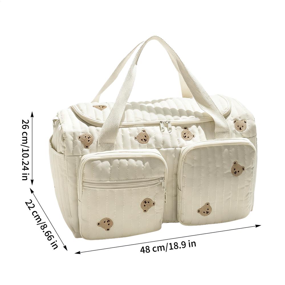 

Baby Diaper Bag Cartoon Bear Mummy Shoulder Bag Quilted Stroller Diaper Storage Bag Large Handbag With Straps For Weekend Travel