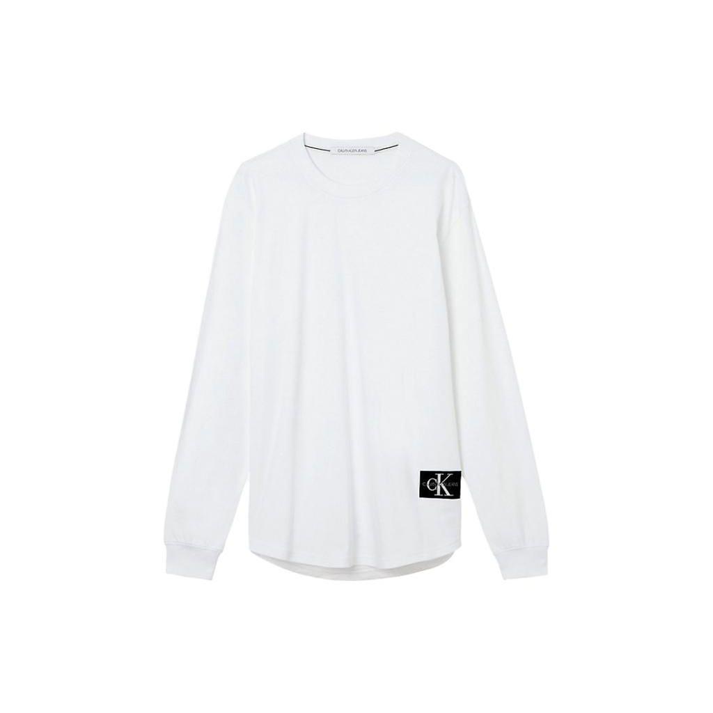 Calvin Klein Solid Color Letter Logo Print Crew Neck Long Sleeve T-Shirt Men Tops White J30J319312-YAF