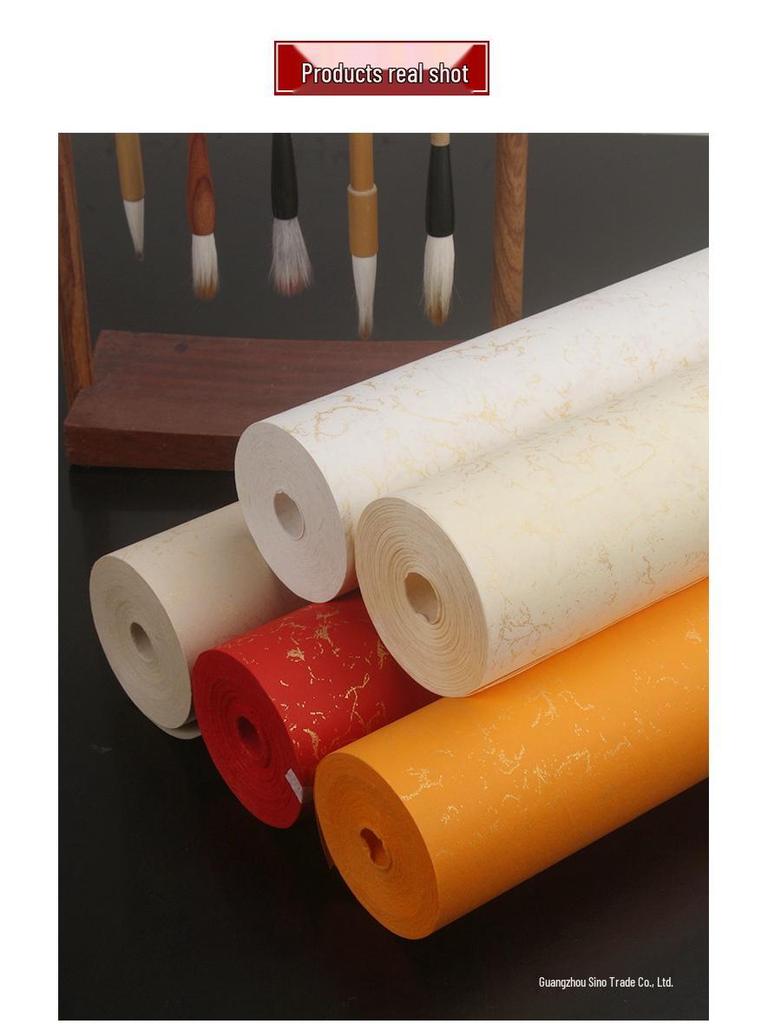 Gold-Flecked & Painted Silk Long Scroll: Thickened Semi-Sized Xuan Paper for Calligraphy & Mounting in Regular, Clerical, & Running Script.