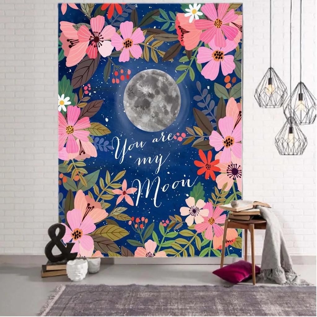 Home Wall Decoration Tapestry Flower Moon Background Hanging Cloth Office Living Room Tapestry