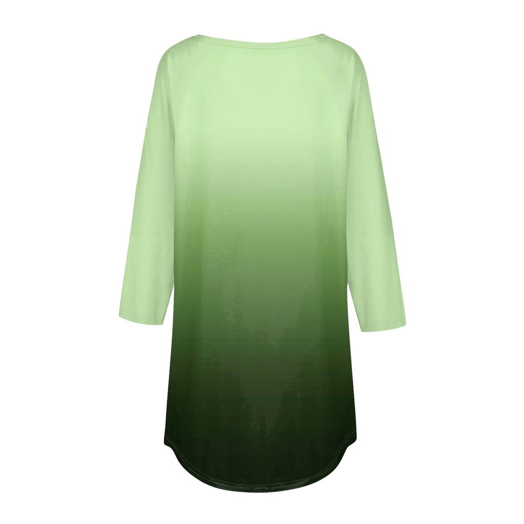 Damenmode Lässige Ausgeh-Tops Bedruckte Raglanärmel 3/4-Ärmel Pullover Rundhals-Tops
