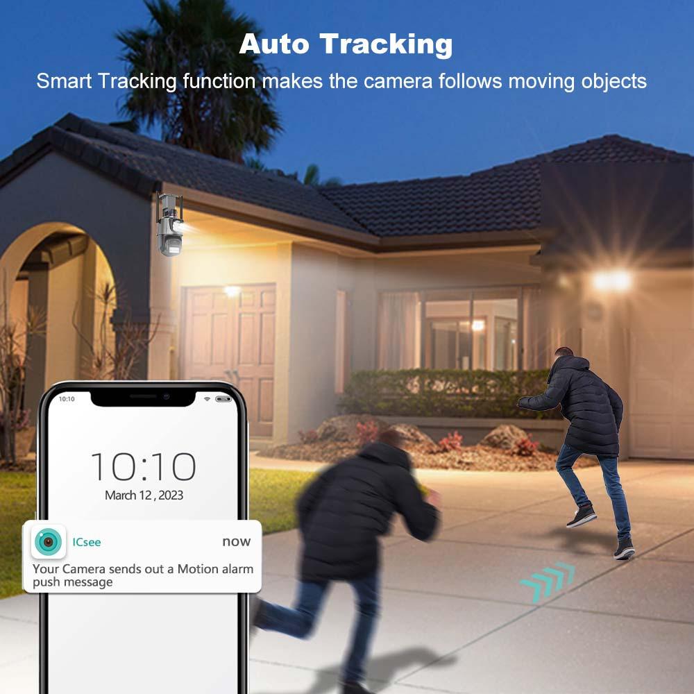Outdoor 12MP Cameras Wifi IP Three Lens PTZ Auto Tracking Security Protection Smart CCTV Video Icsee Surveillance