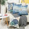 Spring New Printed Pillow Linen Sofa Pillow Case Letter Marine Life Blue Pillow Case
