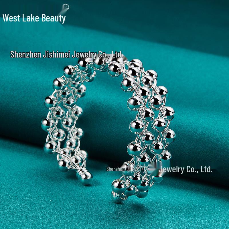 Brățară deschisă tip plasă cu mărgele de strugure din argint sterling West Lake Beauty pentru femei - Bijuterii de modă rafinate