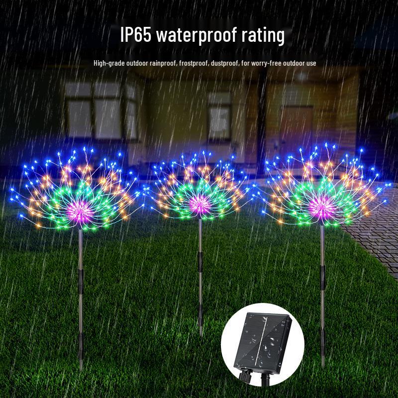 Remote-Control Solar Firework LED String Lights - Waterproof, Decorative Copper Wire Lights for Outdoor Use
