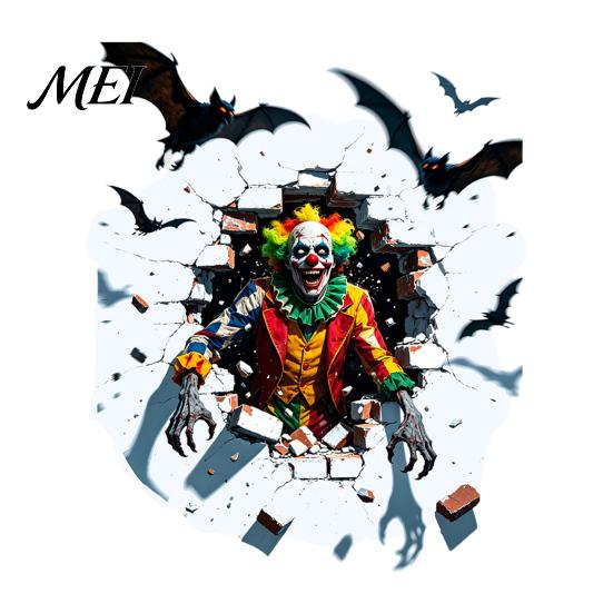 Realistic Crack Effect Wall Decor Halloween Sticker, Pumpkin/Zombie/Werewolf/Clown Print, Waterproof PVC Self-Adhesive Decals, Self Adhesive