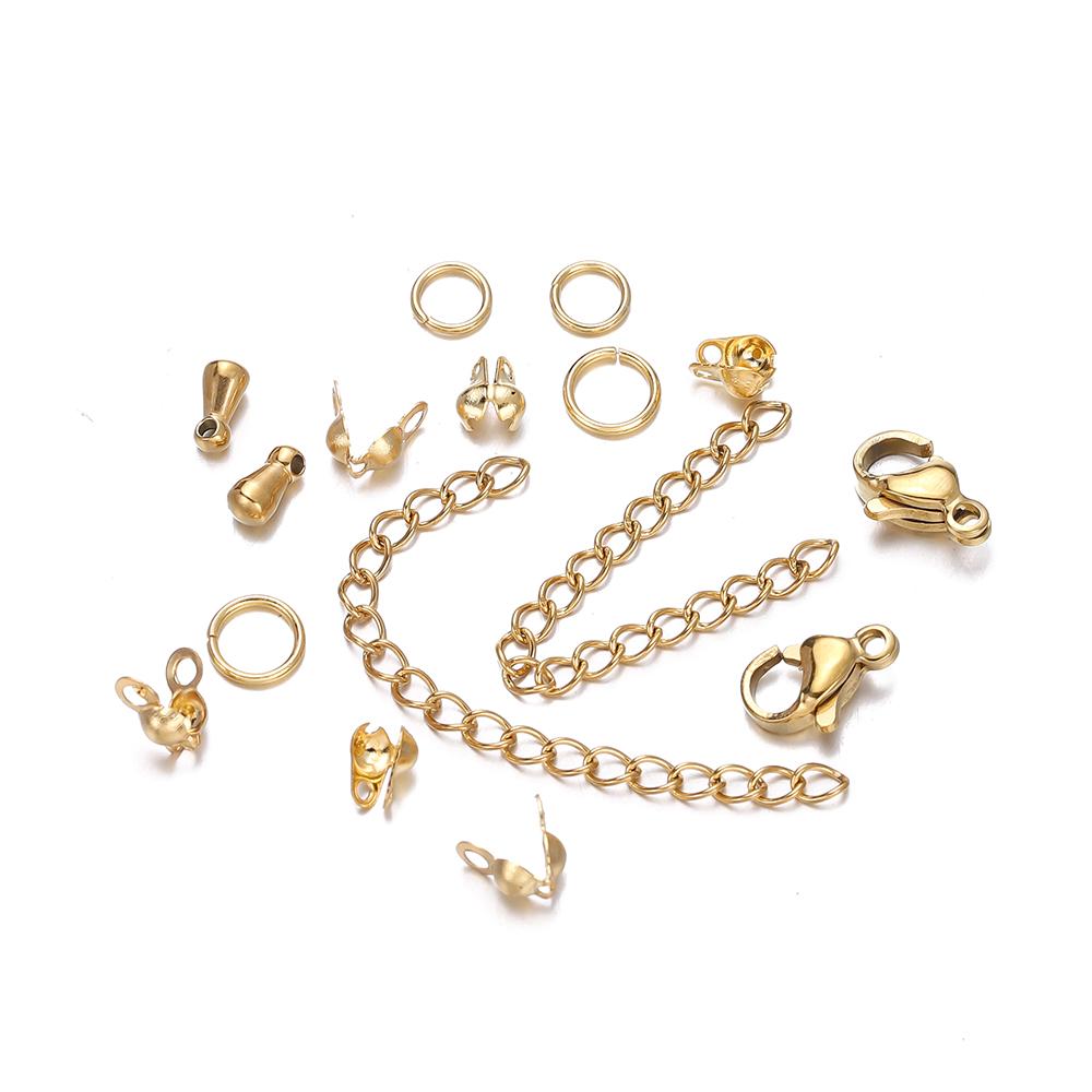 1Box Stainless Steel Lobster Clasps Open Jump Rings Crimp Beads Caps Set For Diy Bracelet Necklace Jewelry Making Accessories