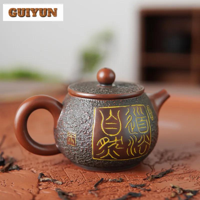 110ml All Handmade Qinzhou Nixing Pottery Teapot Relief Sculpture Raw Ore Mud Pot Tea Brewing Kettle Chinese Tea Set Collection