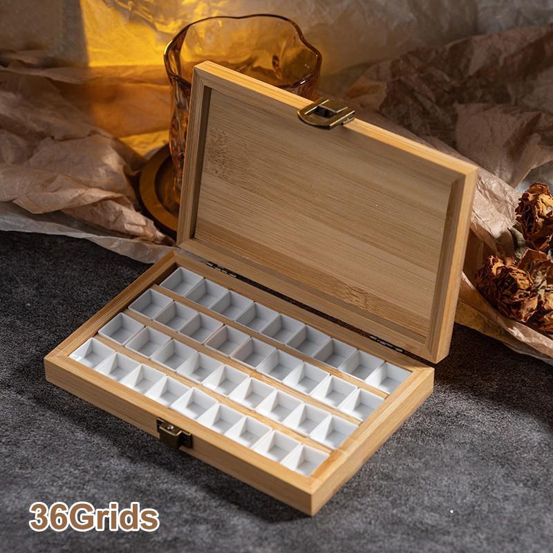 24/36/42/48 Grids Portable Bamboo Wood Square Nail Polish Palette Case Nail Art Painting Storage Box Empty Diy Nail Polish Glue