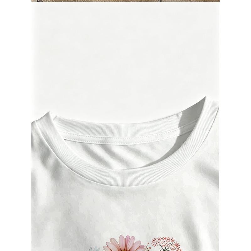 Dragonfly Flower Art Printed 100% Pure Women'S Inspired T-Shirt with Round Neckline, for Sports Wear. Machine Washable