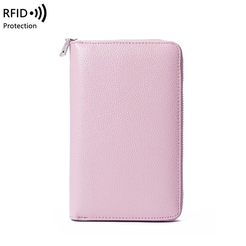 RFID Long Wallet: Top Grain Cowhide Passport & Document Holder with Zipper Phone Pouch for Men & Women