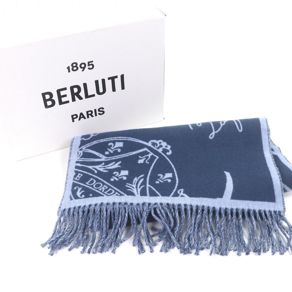 Excellent BERLUTI Scarf Calligraphy Scritto Double-Faced Used