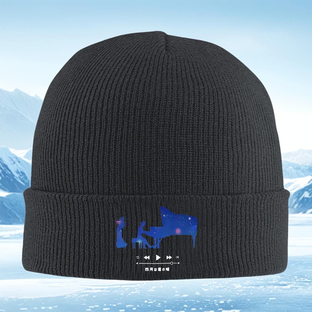 Piano Playerlady Figuremusicstarry Night Men Women Unisex Knitted Hat Beanie Pullover Cap Winter Thermal Warm Christmas Outdo