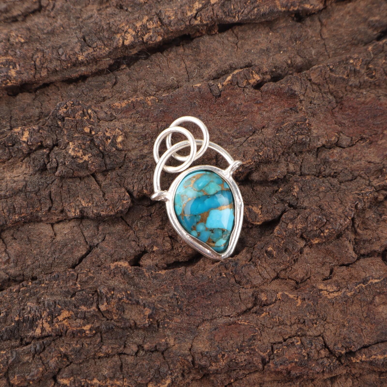 

Blue Copper Turquoise Stone Sterling Silver Friendship Day Handcrafted Pendant PP-56-43