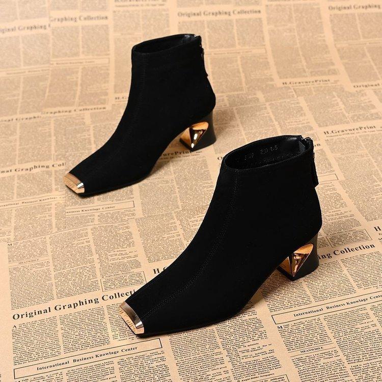

New Women s Retro Square Toe Suede Ankle Boots - Metal Toe Back Zipper Chunky Heel Boots Design Autumn Winter 35