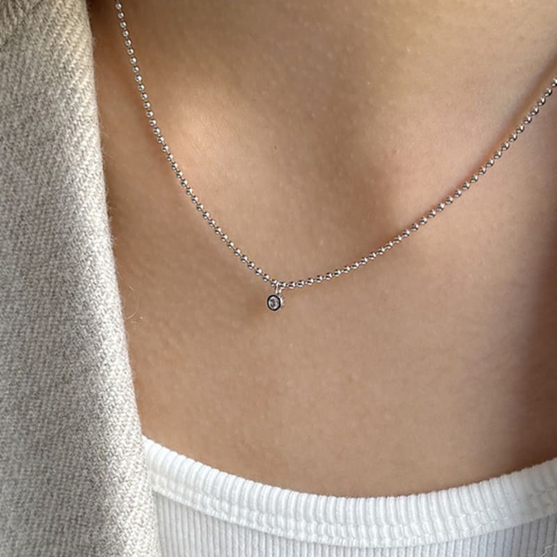 By Hyeres [925 Silver] Mini Stone Ball Chain Necklace (Silver) BH7N40709W9450