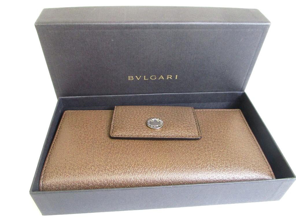 Authentic  BVLGARI Dark Brown Leather Classico Silver H/W Trifold Long Flap Wallet #b171 Open Box
