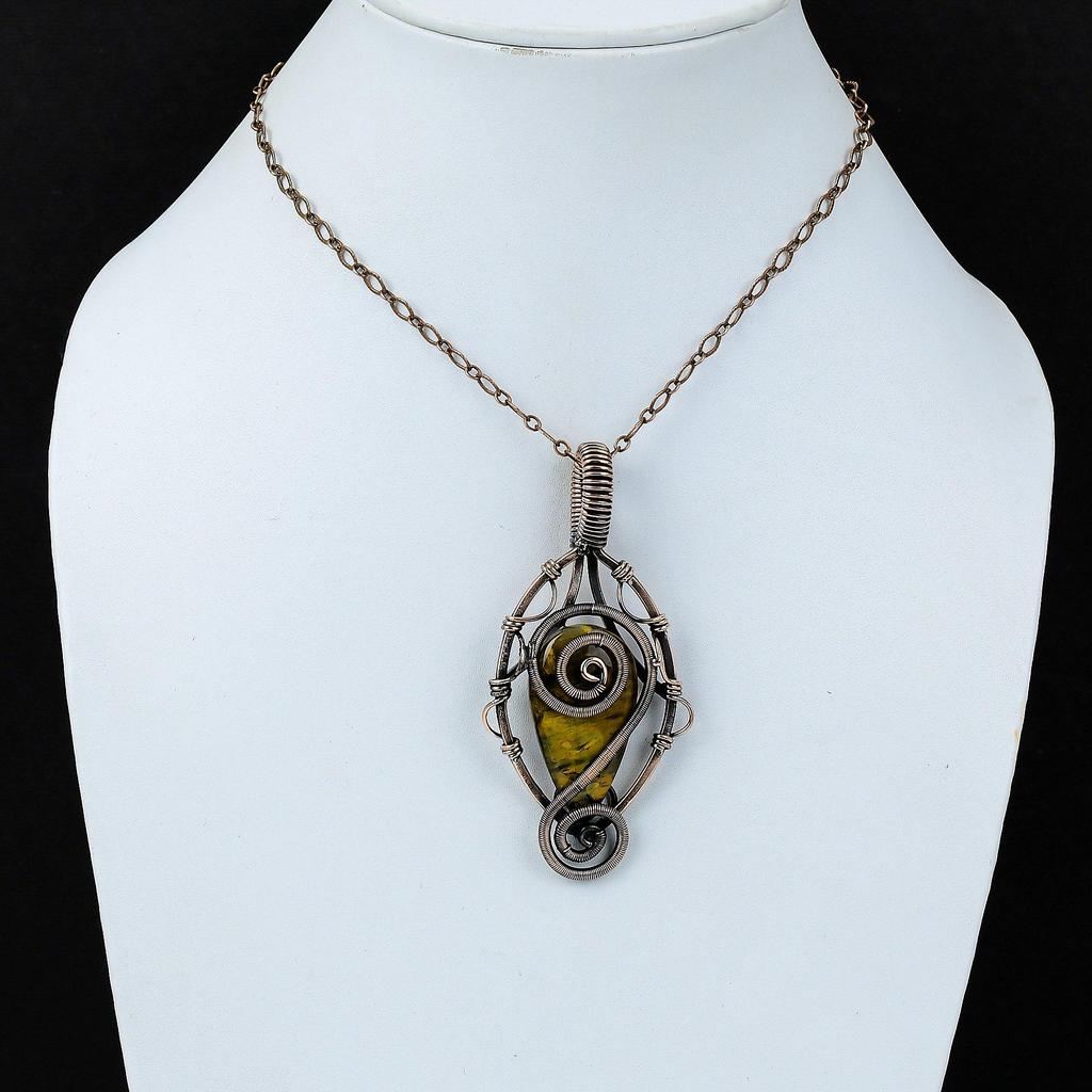 Neelite Gemstone Pure Copper Wire Wrapped Handmade Pendant Jewelry For Gift