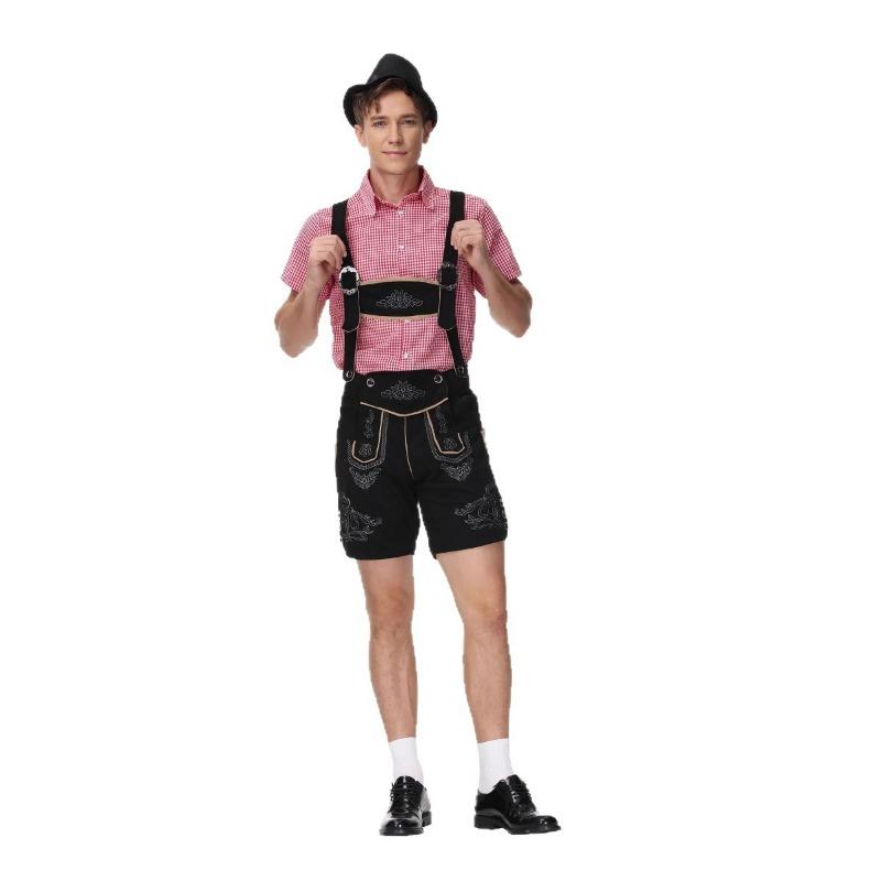 Halloween Oktoberfest Traditional Costume Men's Plaid Shirt Suspenders Beer Costume Party Costume