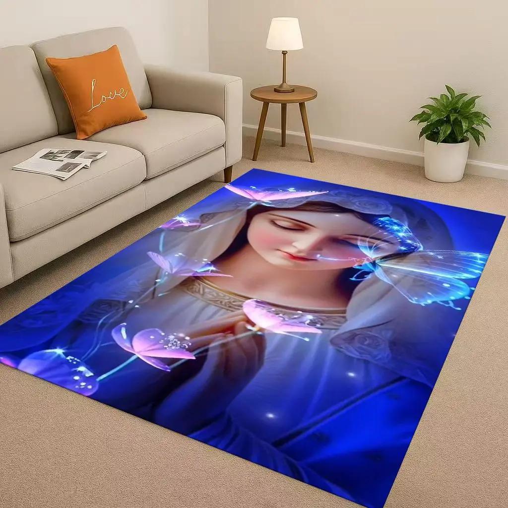 Retro Jesus Virgin Mary Art Living Room Non Slip Area Rug Soft Carpet for Bedroom Playroom Sofa,Easy Clean Home Decor Doormat