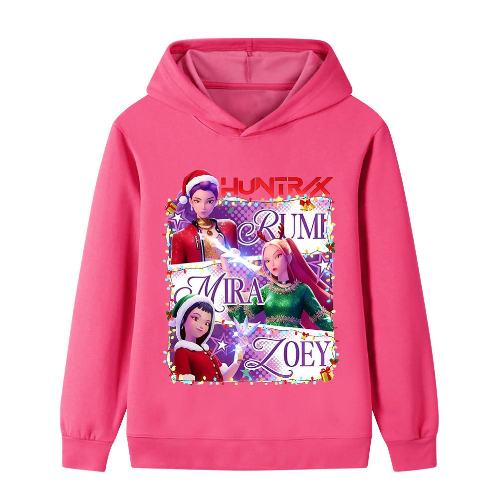 B1265 Kids Boys Girls Christmas New Year Kpop Rumi Zoey Mira Print Long Sleeves Hoodie