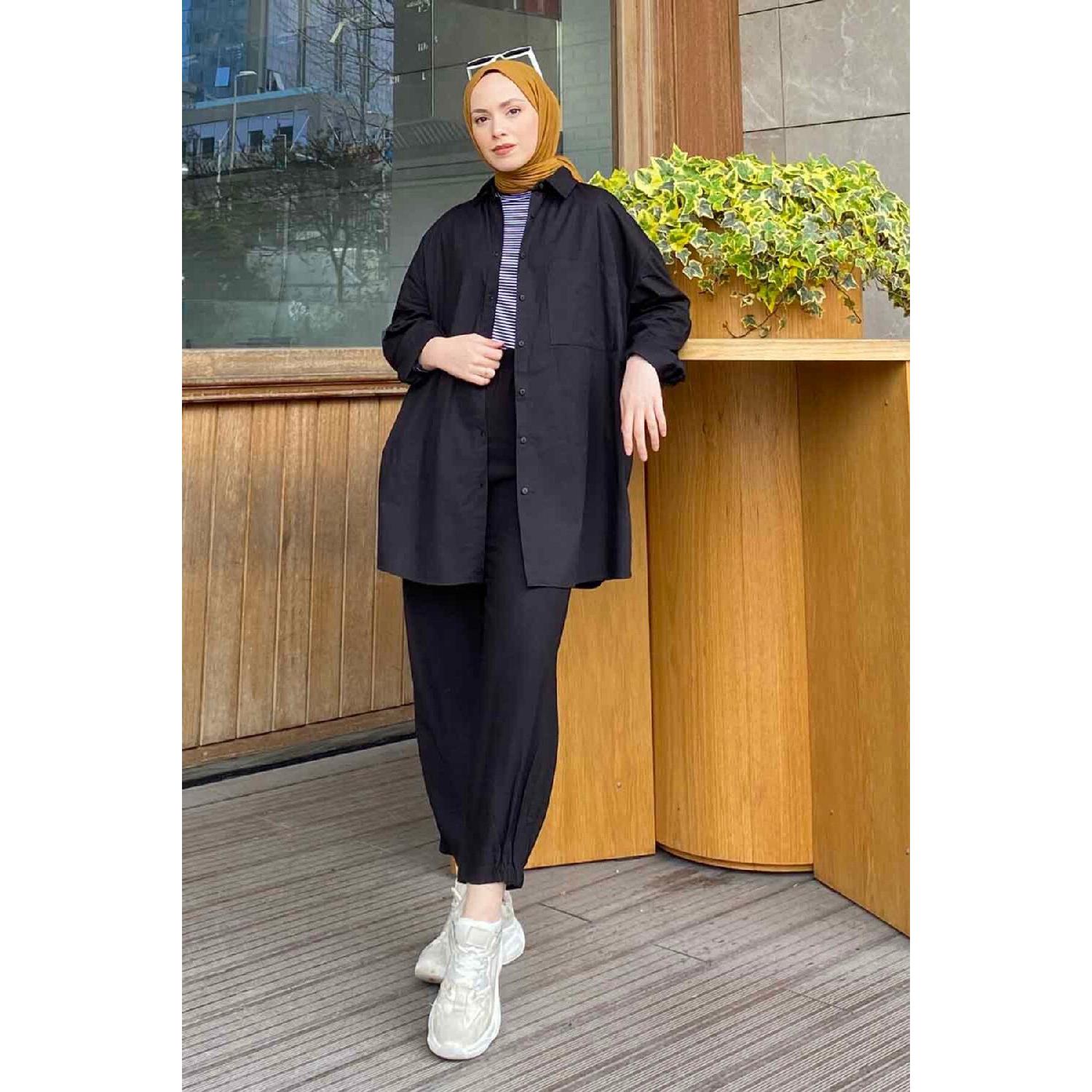 

Single Pocket Detailed Oversize Shirt Black S чорний