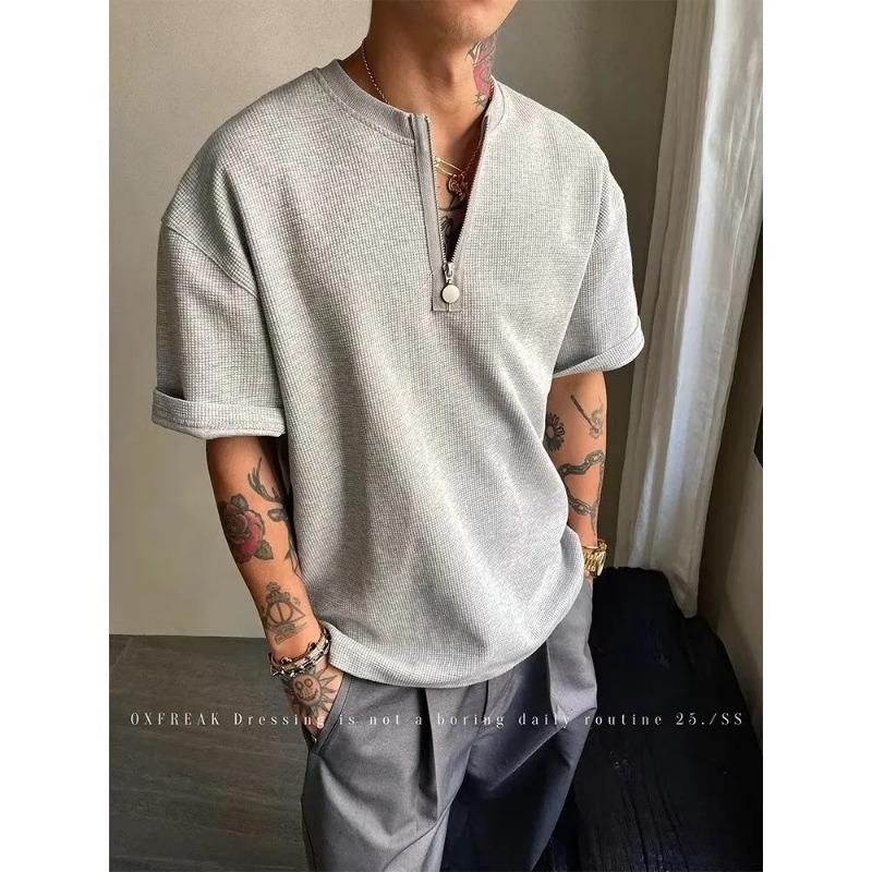Men Black Quarter Zip Oversized Short Sleeve T Shirt M