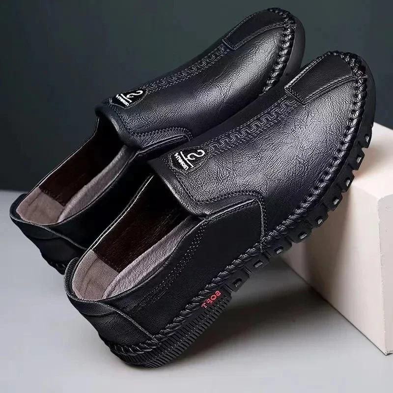 New Men's Leather Shoes, Soft Soled Casual Shoes, Business Flat Shoes, Men's Lightweight Work Shoes, Slip On Driving Shoes