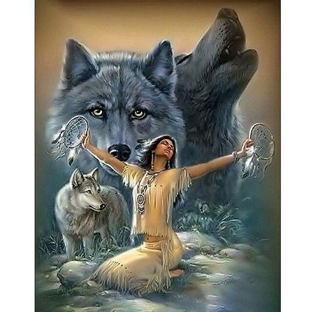 5D DIY Diamond Painting Wolf Rhinestone Mosaic Full Round/Square Drill Diamond Art Embroidery Animals Dreamcatcher Handmade Gift