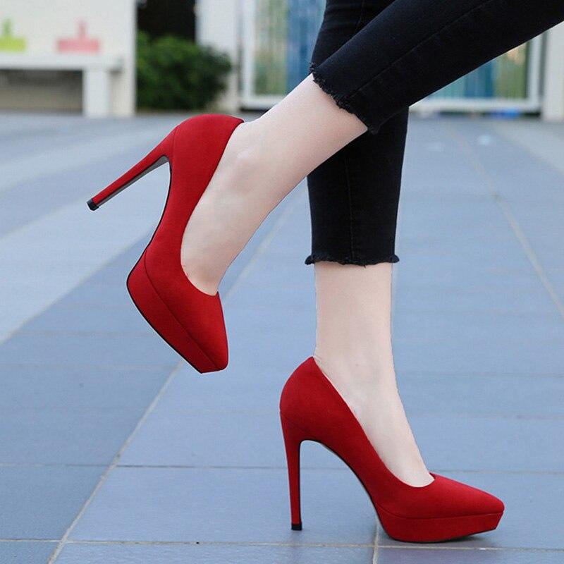 Dame stiletthæler Semsket skinn Sexy Catwalk bankett 12 cm hæl 2,5 plattform WZ