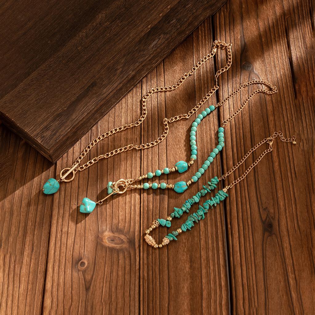 Collana a Strati Geometrica con Perline e Accenti di Pietra Turchese Catena Regolabile per Donna Accessorio di Moda Gioielleria