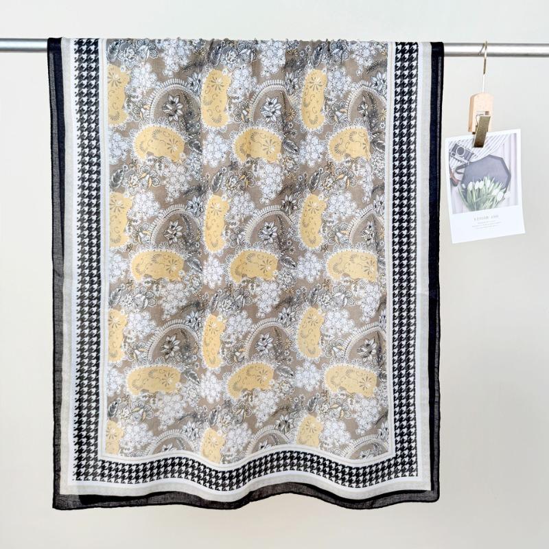 

Retro niche daily outer long towel women s atmosphere floral printing temperament cotton and linen scarf 85*180